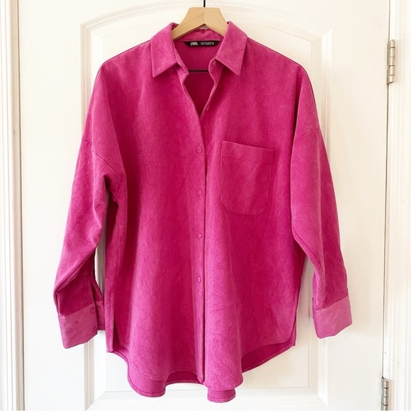 ZARA Hot Pink Corduroy Button Up Oversized Shacket Size Small - Picture 1 of 10